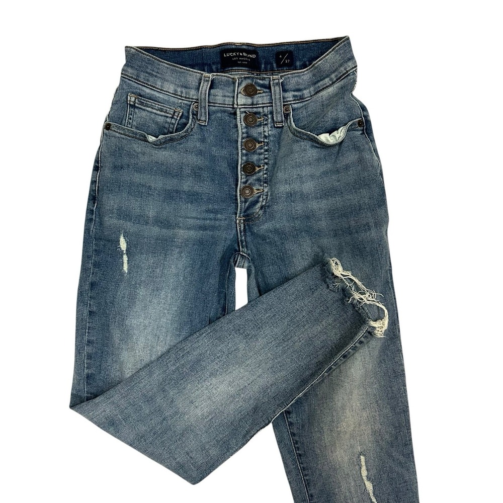 Lucky Brand Jeans Women's 4/27 High Rise Crop Bridgett Button Fly Blue Denim